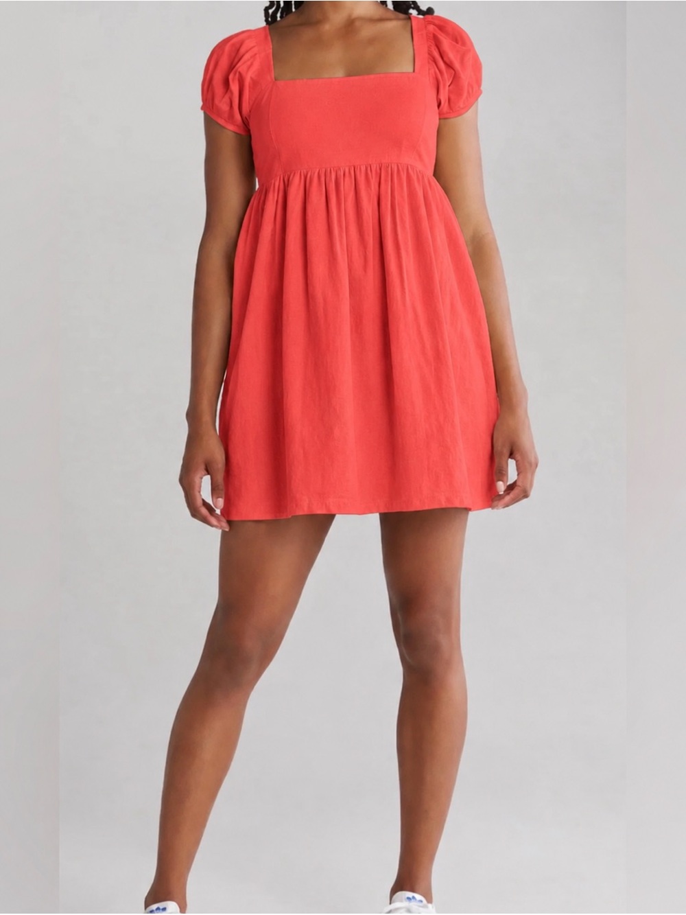 Abound Size L Red Puff Sleeve Babydoll Mini Dress NWT